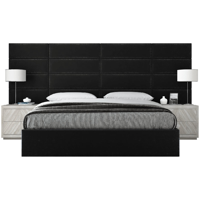Sapan Upholstered Bed, Velvet Black, Full