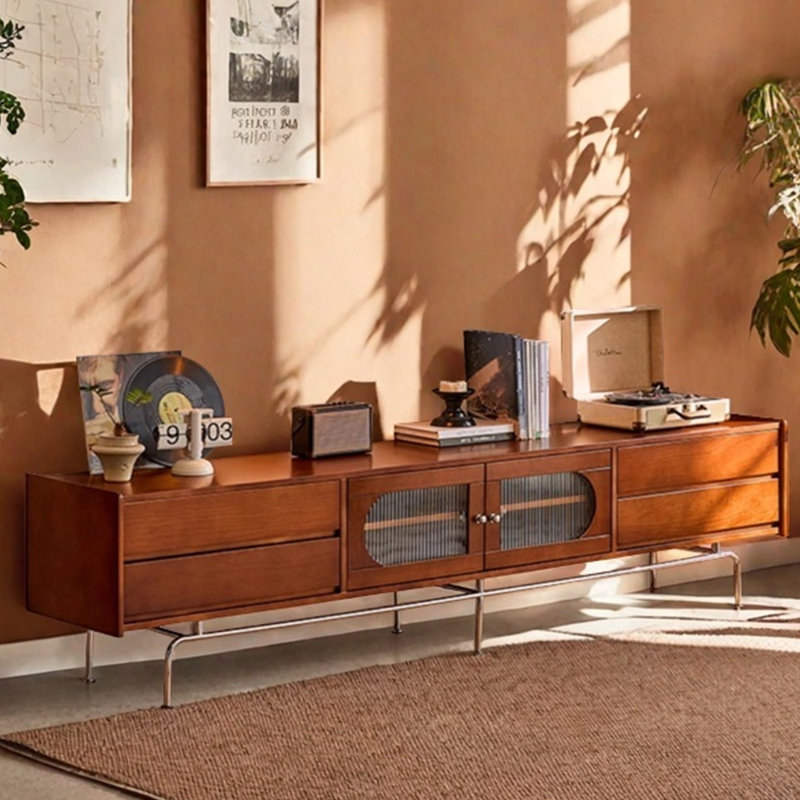 Meuble télé en bois massif de style médiéval, H 21,65 po x L 94,48 po x l 15,74 po