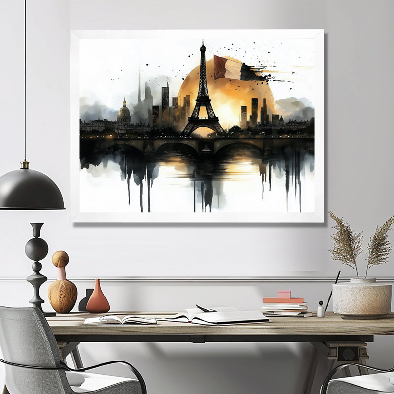 «Abstract Paris Eiffel Twilight Tower II - France», reproduction d'art sur toile encadrée, Cadre simple, H 24 po x l 32 po