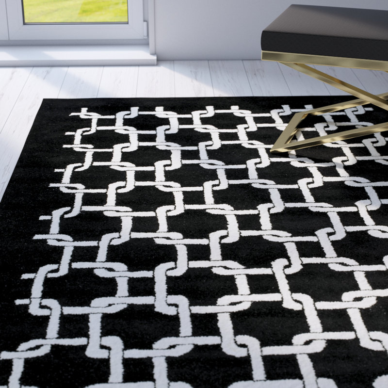 Bamba Hand Tufted Wool & Viscose Pile Geometric Rug, Rectangle 3'6" x 5'6"