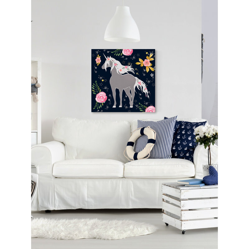 Cruce Cruce Flower Garden Unicorn - No Frame Print on Canvas, 45cm H x 45cm W x 3.81cm D