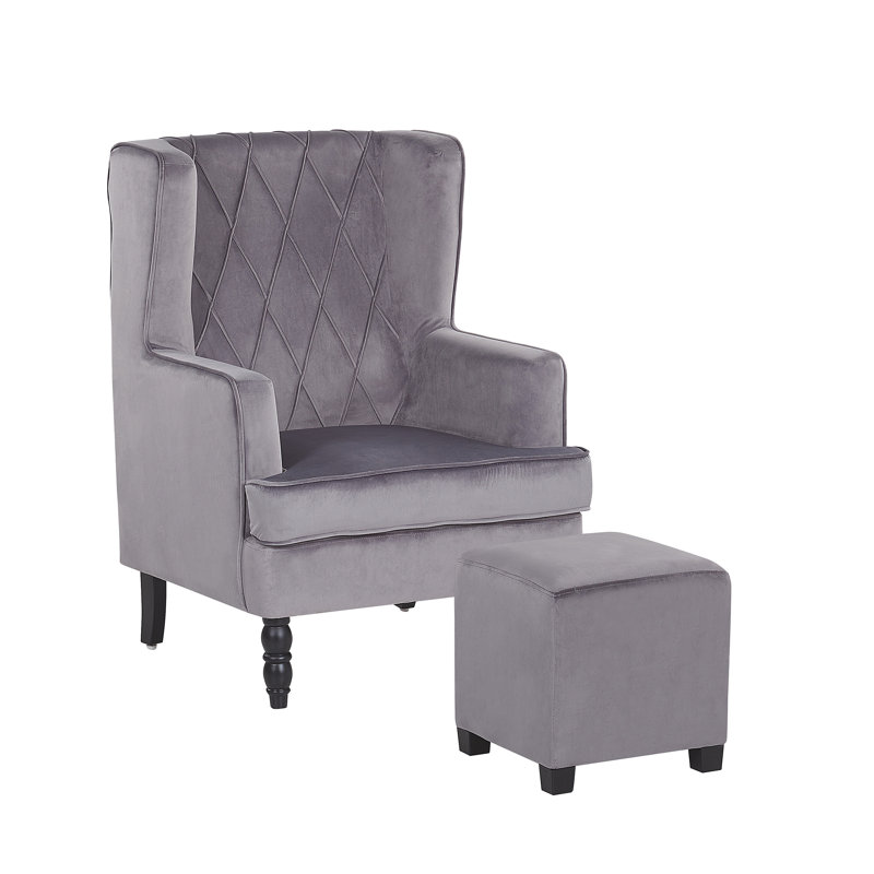 Richburg Upholstered Wingback Chair with Footstool, Grey