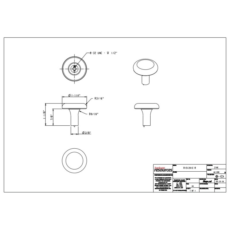 Seaver 1 1/4" Diameter Mushroom Knob, Polished Chrome
