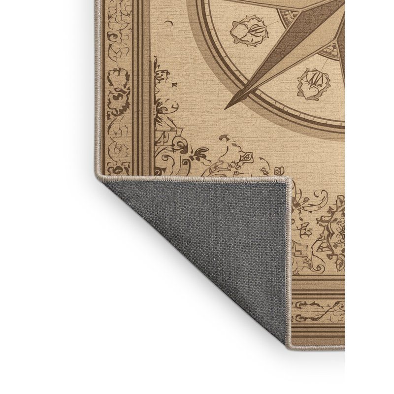 Soft Plush Bleeker Compass Rose Knowledge Classic Oriental Area Rug in Brown – Beige Binding, 6x9