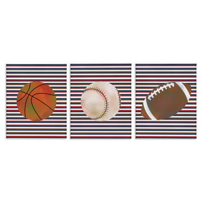 Ensemble de 3 toiles à rayures et balles de sport, design par Marcus Prime
