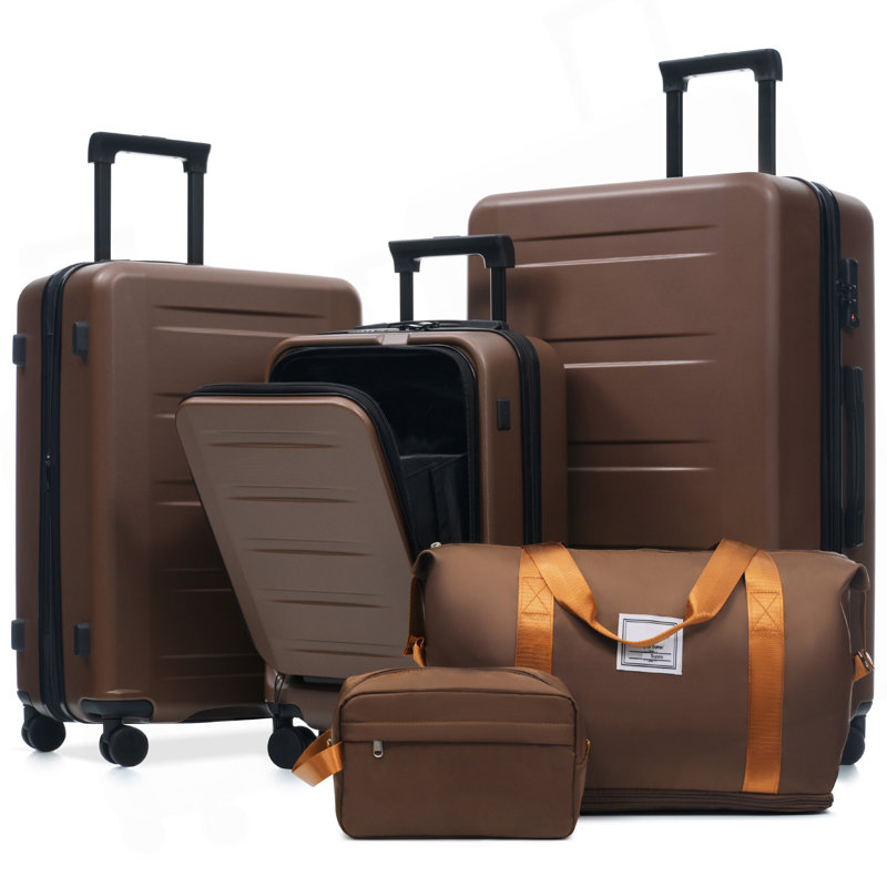 Ensemble de bagages 5 pièces avec ouverture frontale, ensemble de valise de transport extensible rigide avec double roue pivotante, bagage de voyage léger avec port USB, serrures TSA (20 "24" 28 ")