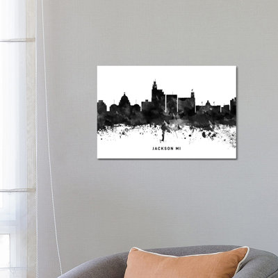 Jackson Mi Skyline Black & White - Wrapped Canvas Print