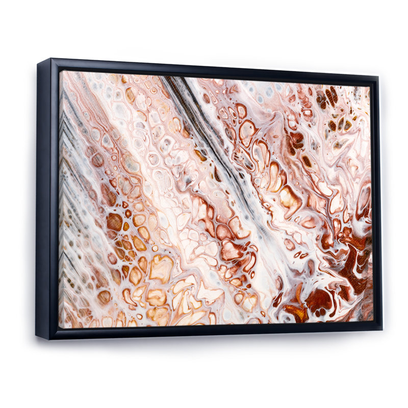 Brun, blanc, noir, mousse fluide, marbre V - art mural moderne et contemporain sur toile, H 16 po x l 32 po x P 1,5 po