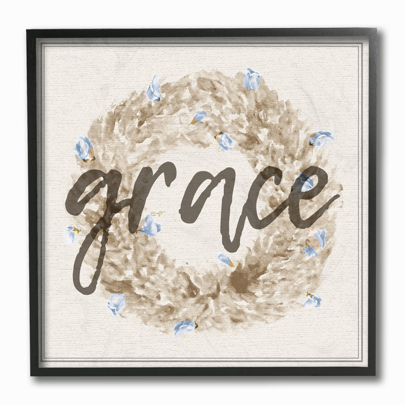 «Grace Floral Wreath», art mural, H 12 po x l 12 po x P 1,5 po, Giclée encadrée noir minuit