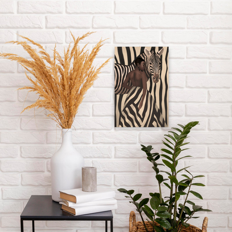 Élégant zèbre, femme, abstrait, zèbre moderne, nature, art mural, H 18 po x l 12 po