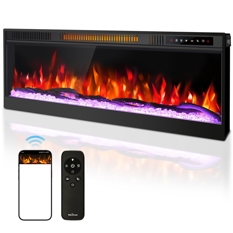 72" Ultra-Narrow Bezel Electric Fireplace Heater - Modern Thin Design, Wall/Recessed Mount, 12 Multicolored Flames, Smart App & Remote Control, Crystal/Driftwood Kits, Timer