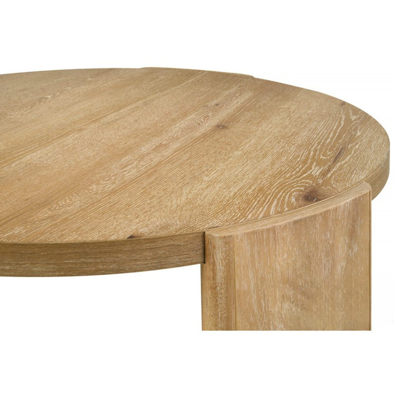Table basse ronde de 40 po, finition bois flotté, salon rustique moderne, salon transitionnel, bois d'hévéa assorti, rond en placage de chêne, - fini, intérieurs polyvalents contemporains, plateau arrondi,