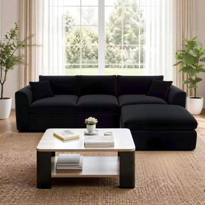 Canapé d'angle modulaire compressé 106,7 x 38,6 x 33,5 pouces, chenille, monobloc, noir, aucun assemblage requis