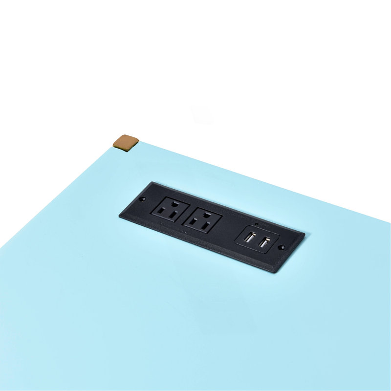 Baby Blue And Gold Writing Desk With USB Ports, Light Blue