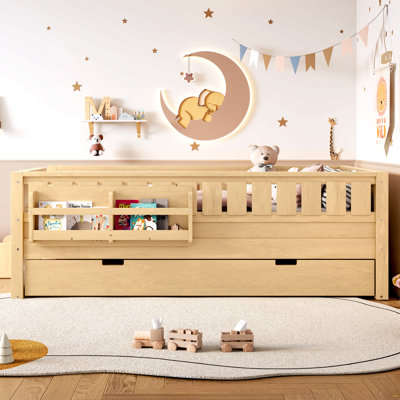 Twin With Built-In Bookshelves And Small Staircase, High-Quality Safety Rails, And Trundle
