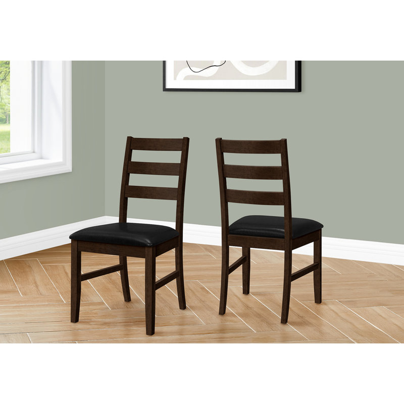 Chaise de salle à manger, ensemble de 2, hauteur 37 po, cuisine, salle à manger, côté, revêtement en cuir massif aspect bois massif, transitionnel