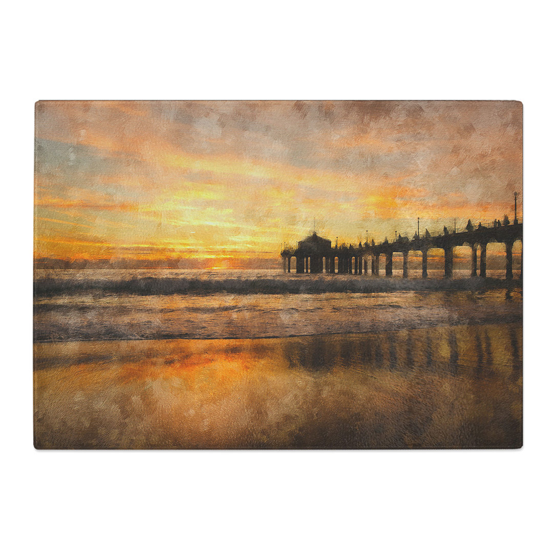 Tempered Glass Sunset Behind the Pier Chopping Board