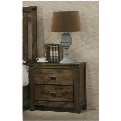 1 Piece Retro Brown Double Drawer Wooden Bedside Table Bedside Table End Table