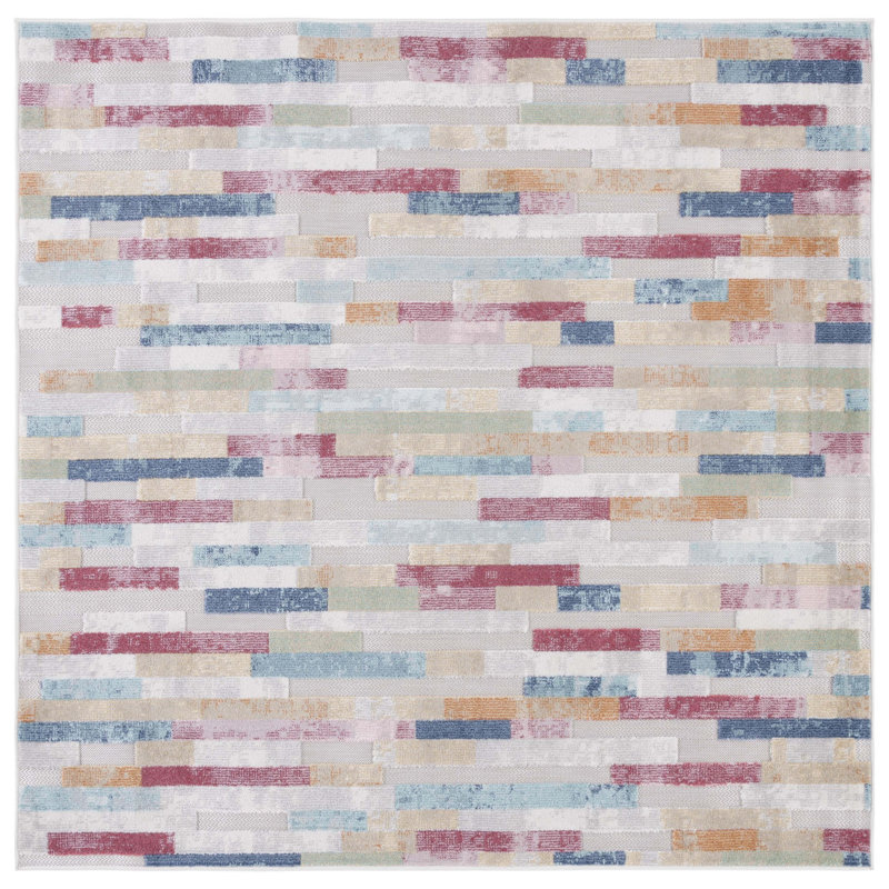Saram Performance Striped Indoor/Outdoor Area Rug, Square 6'7"