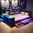 Queen Gaming Daybed with Built-in Desk, LED Lights, Charging Station & 3 Storage Drawers - Multi-Functional Design-1539005191-1539005186