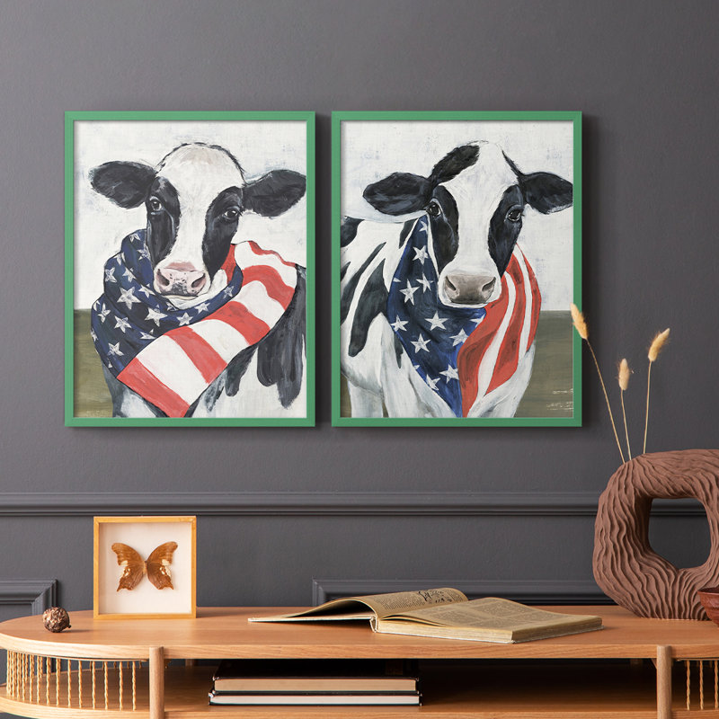 «American Cow I», reproduction encadrée de qualité supérieure - prête à être accrochée - aucun clou requis - aucun clou requis