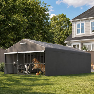 20' x10' Large Outdoor Dog Kennel Outside, Heavy Duty Dog Enclosure with Waterproof Cover and Security Lock, Dog Cage for Large Dogs