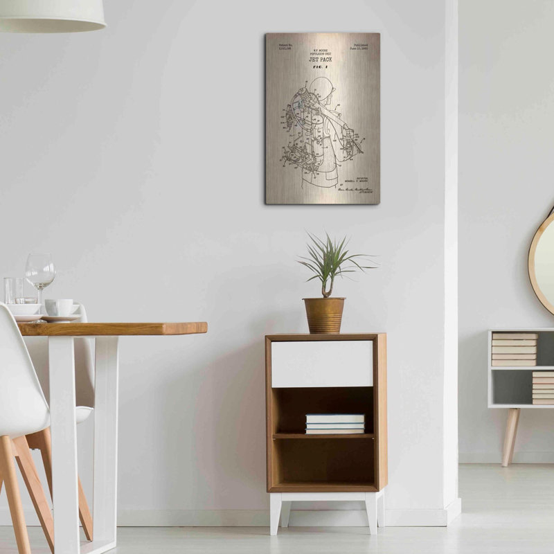 «Jet Pack Blueprint Brevet Parchment», art mural en métal, H 24 po x l 16 po