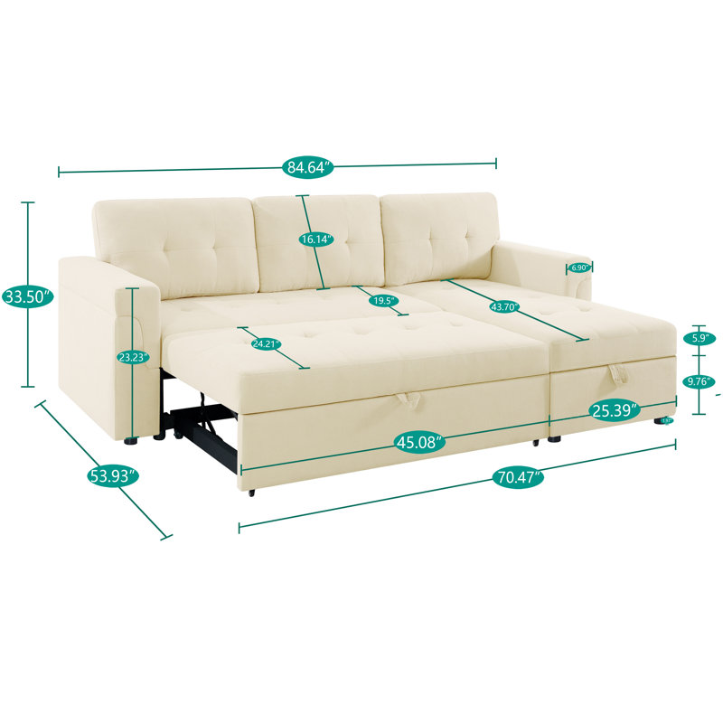 Canapé-lit modulaire en L en velours Fanechka, Velours crème
