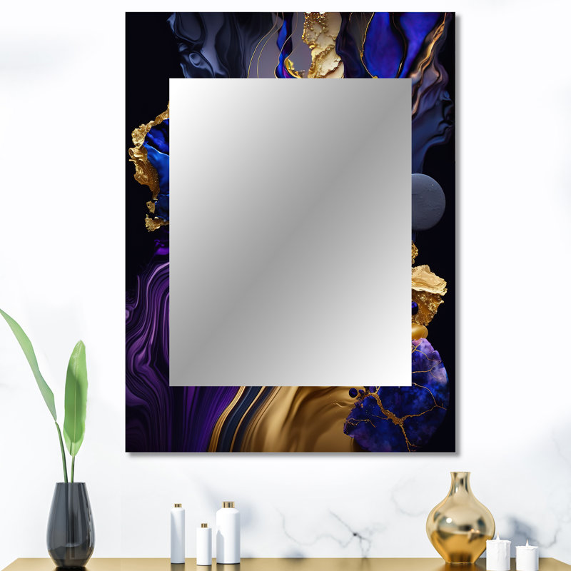 Abstrait marbre géode mauve et bleu - grand miroir mural à encre liquide, miroir unique moderne, impression sur métal