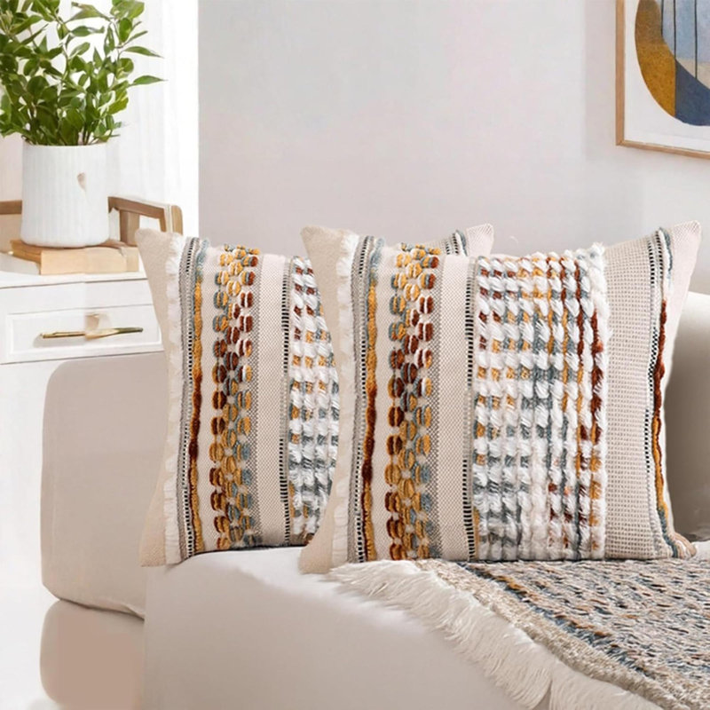 Ensemble de 2 housses de coussin Boho, Crème