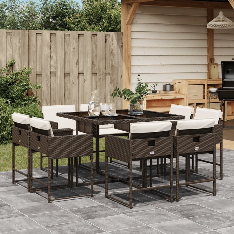  Ensemble de salle à manger de patio pour 8 personnes, brun, blanc crème, Blanc, crème, Brun