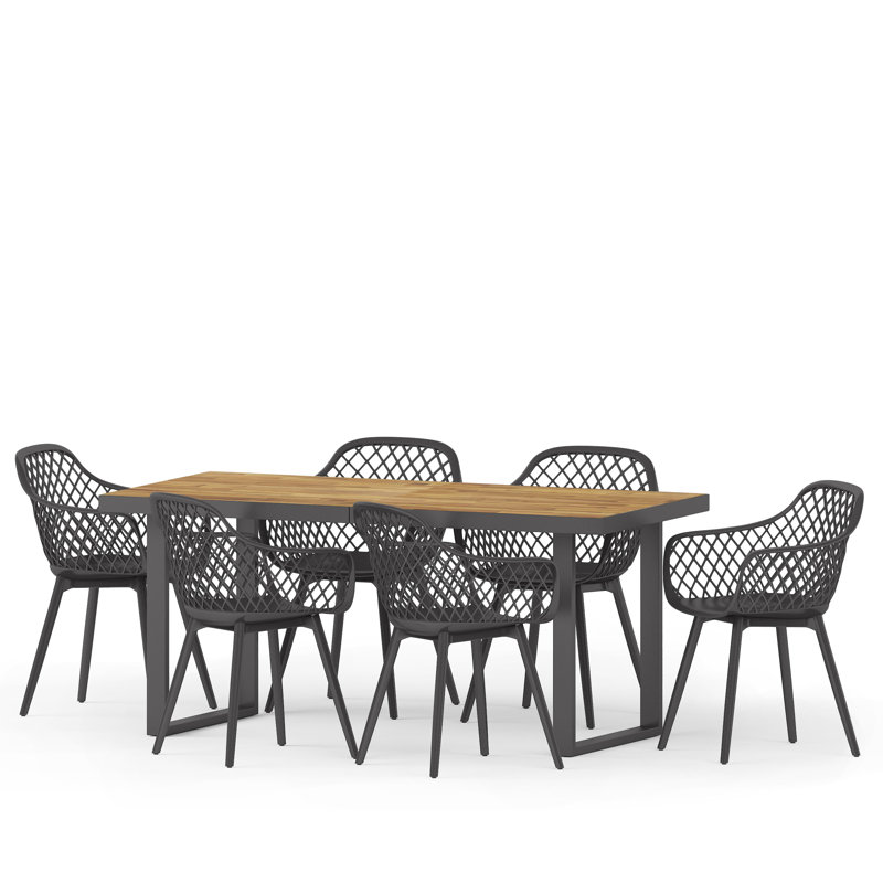 Arth 6 - Person Acacia Solid Wood Patio Dining Set Rectangular Table