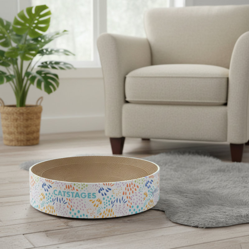 Un poteau à griffer et un bol inclinable pour chat ondulé multifonctionnel répond aux besoins des chats pour se gratter, se câliner et se reposer, offrant à la fois fonctionnalité et confort.