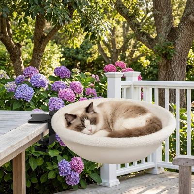Lit de bureau pour chat pivotant à 180 ° avec structure en acier robuste, conception semi-circulaire, fausse fourrure de lapin douce, convient à divers bureaux, peut supporter jusqu'à 40 lb