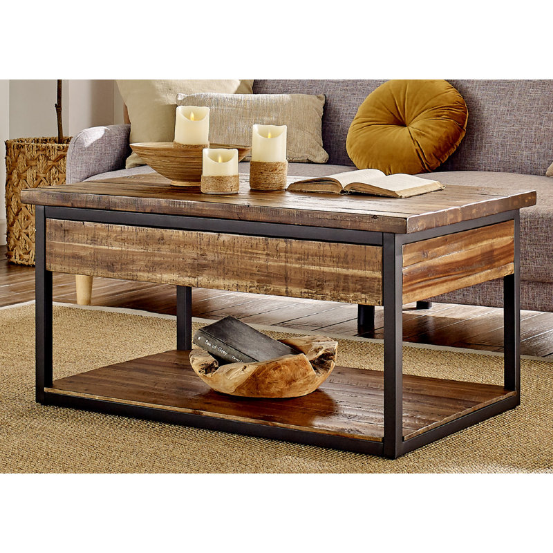 Solid Wood Floor Shelf Coffee Table with Storage, 50.8cm H x 106.68cm W x 60.96cm D