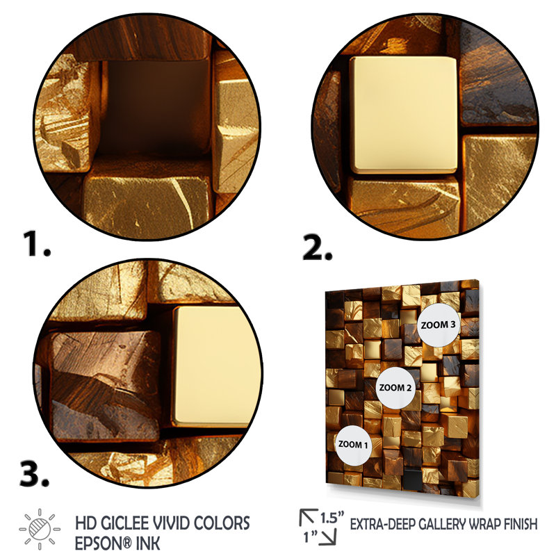 Gold Abstract Cubes III - Geometric Wall Art, 40" H x 30" W x 1.5" D, Wrapped Canvas