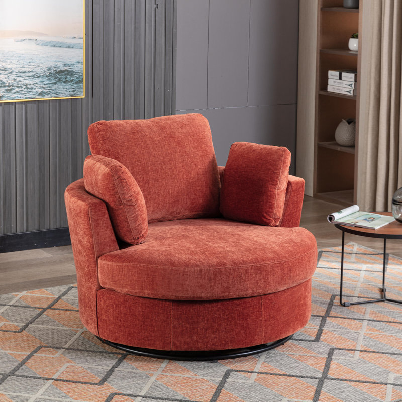 Achorn 42" W Recessed Arm Slipcovered Swivel Barrel Chair, Terracotta Polyester