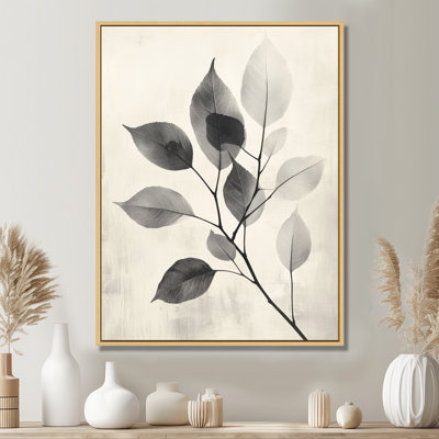 Pebble Grey Leaves Veins Of Nature III - feuilles, art mural pour le salon