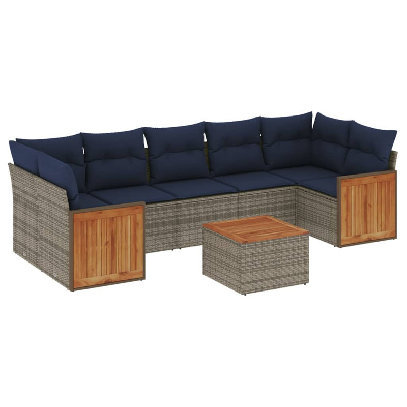  Ensemble de canapé de patio 8 pièces avec coussins en rotin de polyester gris