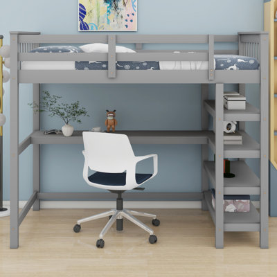 Loft Bed With Storage Shelves And Under-Bed Desk