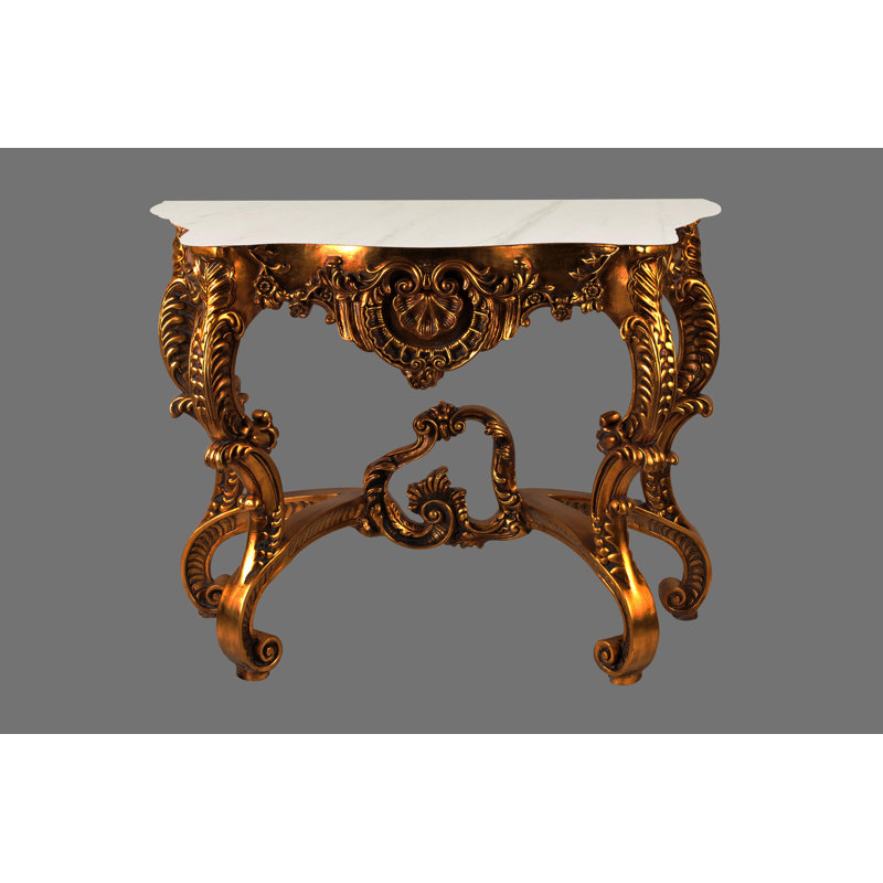 Rosia 36'' Marble Top Console Table, Dark Gold