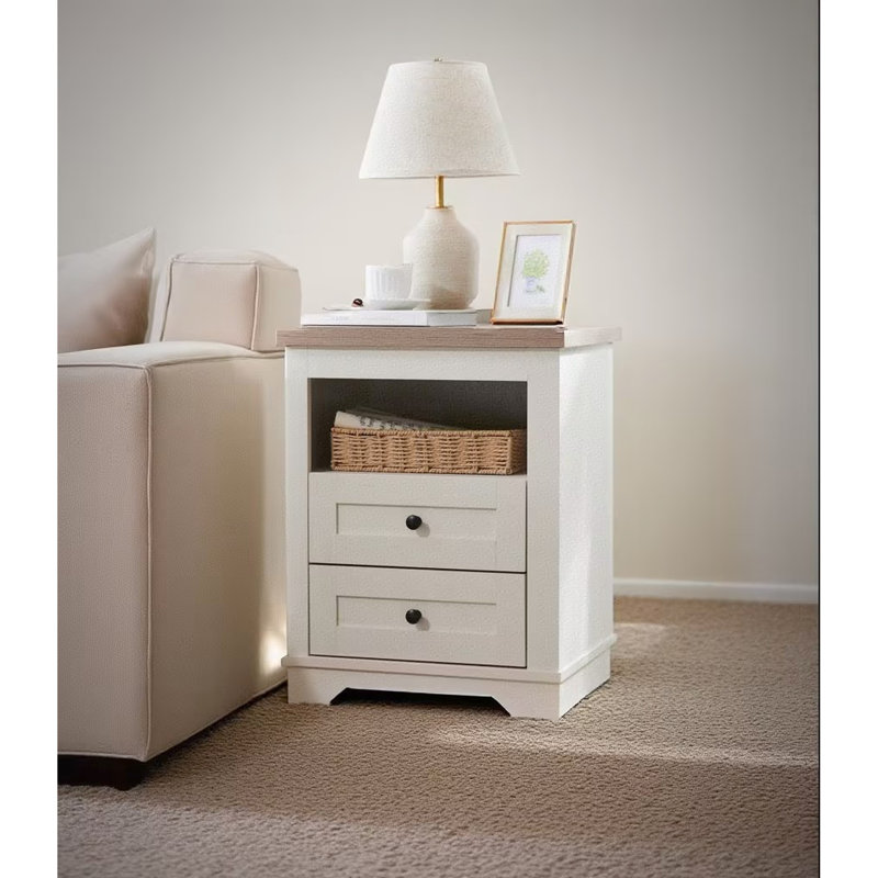 Table de chevet rustique avec 2 tiroirs pour la chambre à coucher et le salon