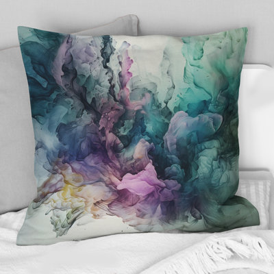 Green Purple Marbled Symphony - Abstract Marble Printed Throw Pillow