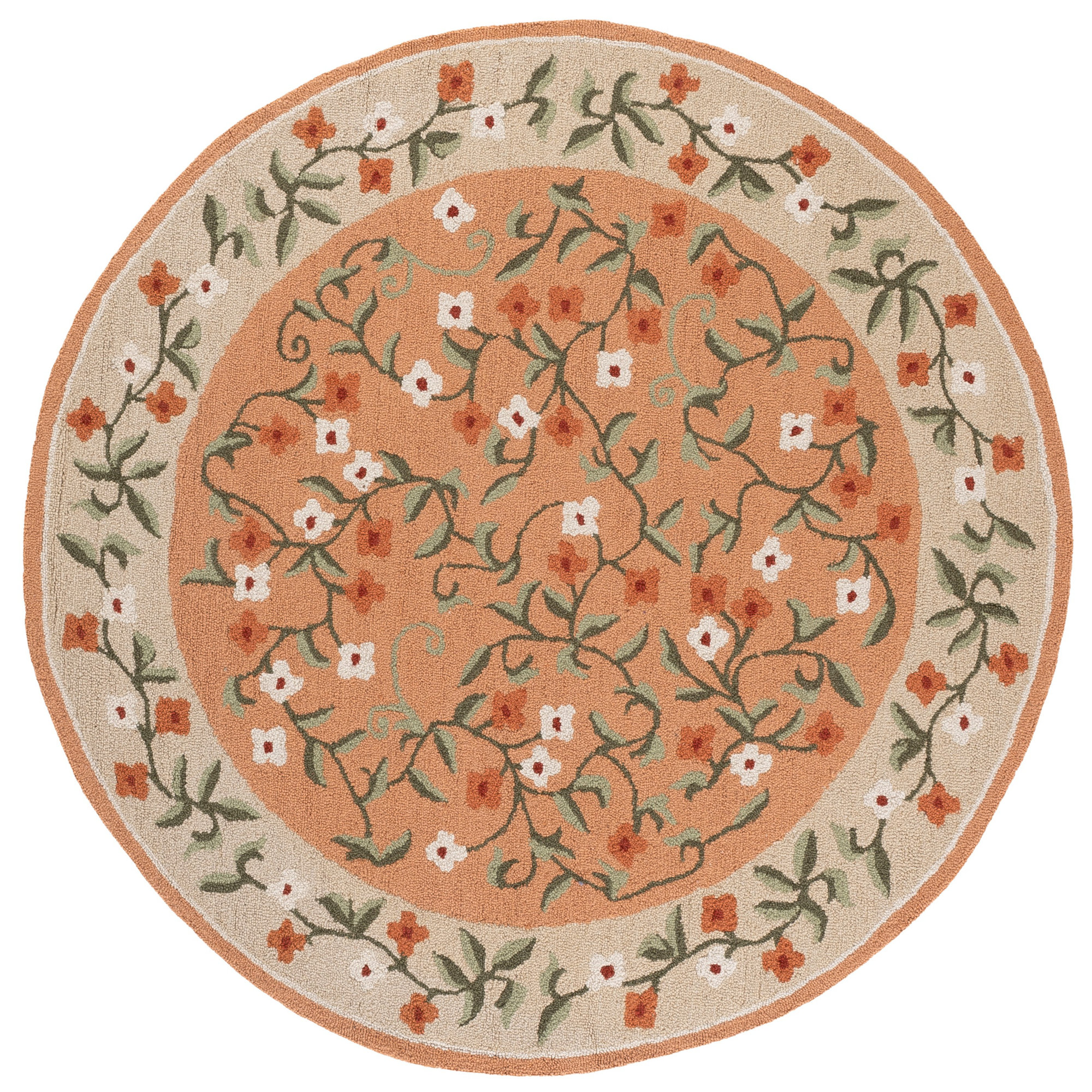 Martha Stewart Hand Tufted Wool, Cotton Floral Outdoor Rug, Round 6'