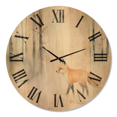 Horloge murale grand animal en bois - Petit renard hivernal