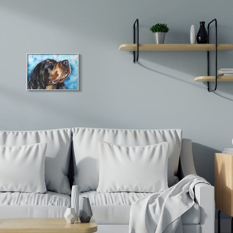 Portrait de chien Gordon Setter sur fond bleu vif, H 11 po x l 14 po, Estampe numérique Farmhouse