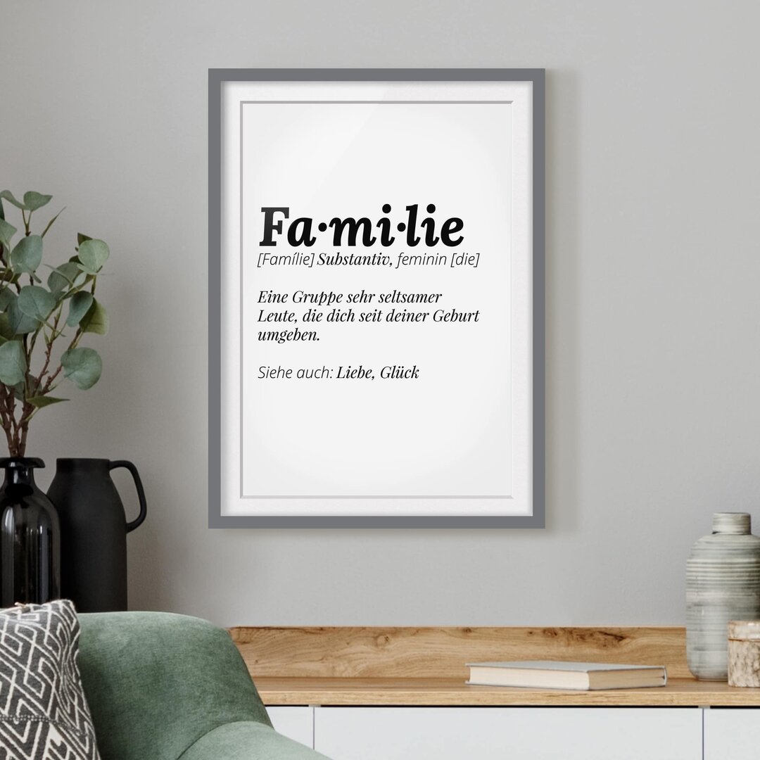 Gerahmtes Poster Die Definition von Familie