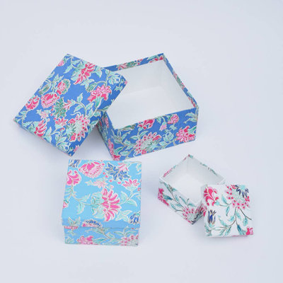 Expobazaar Trosclair Handmade Eco-Friendly Blue Square Box Set - Set of 3 Pieces