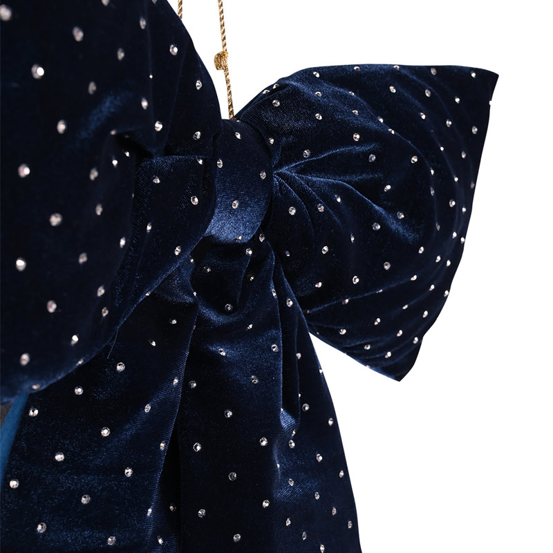 Set of 4 Regal Tidings Velvet Bows With Crystals Navy