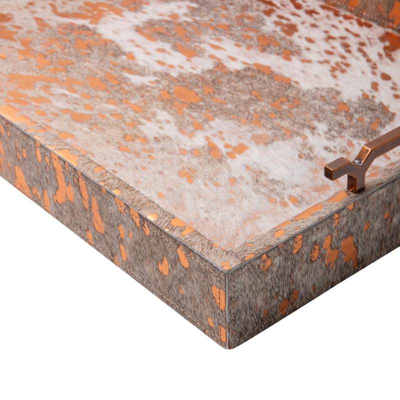 Metallic Copper Cow Hide Tray - Small,  2.5" H x 23.5" W x 15.75" D